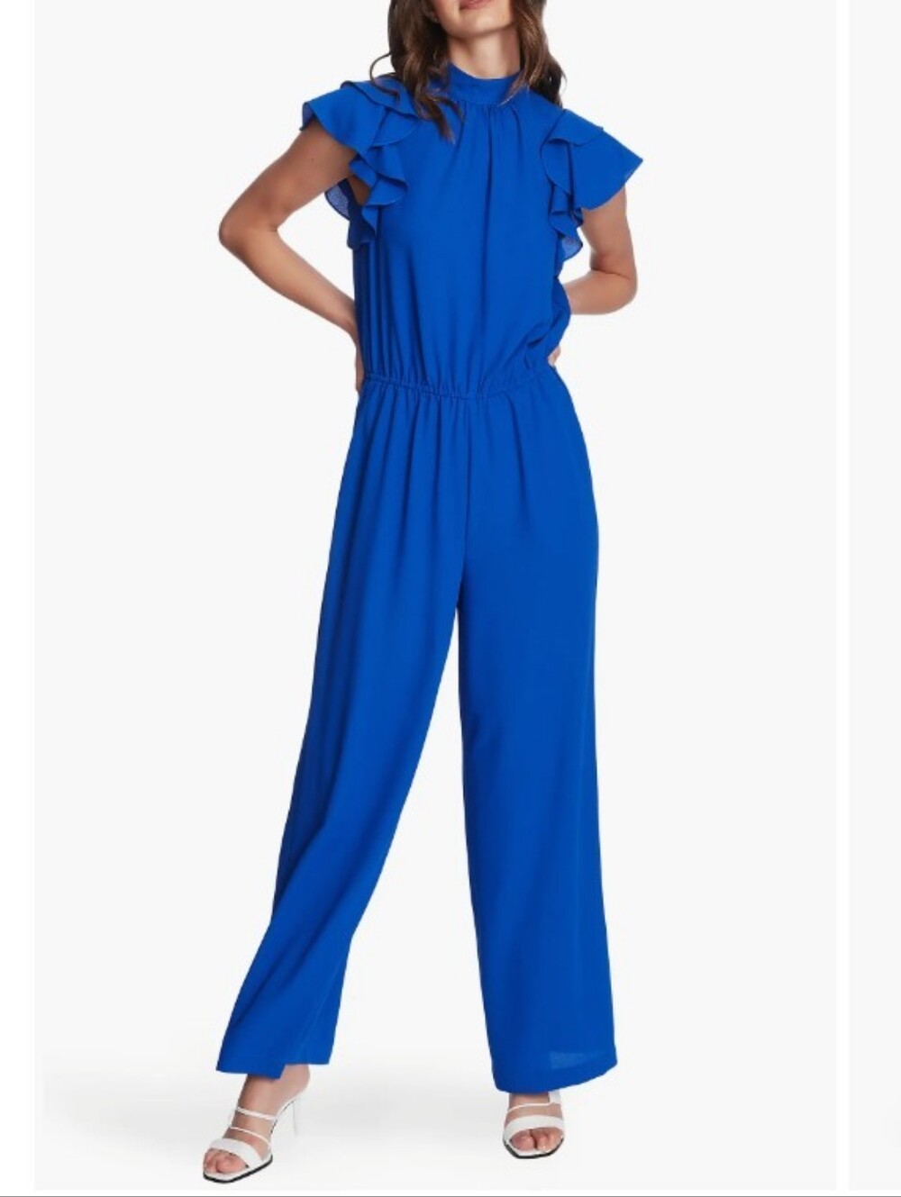L.Love Blue Sleeveless High Neck Flutter Sleeve Jumpsuit Size Small